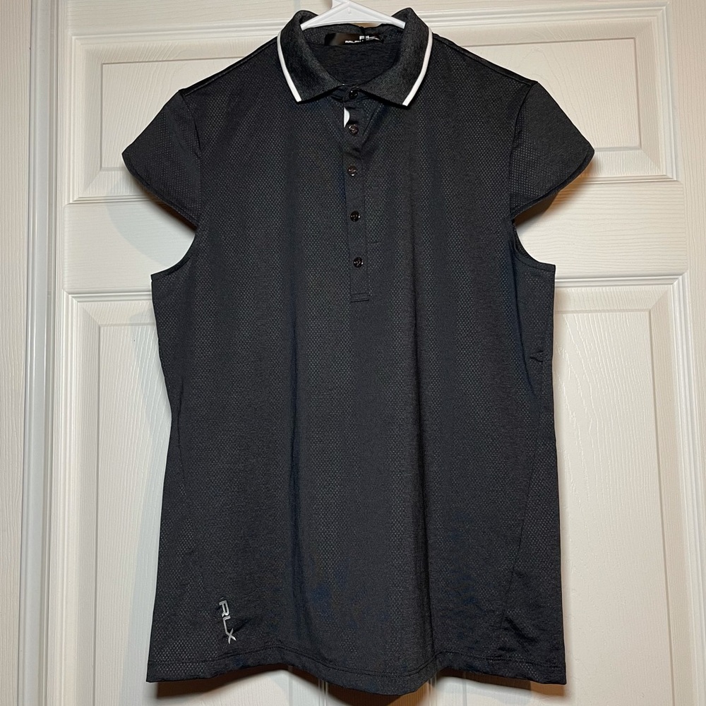 RLX Ralph Lauren Black Short Sleeve Polo Top with White Collar Trim
